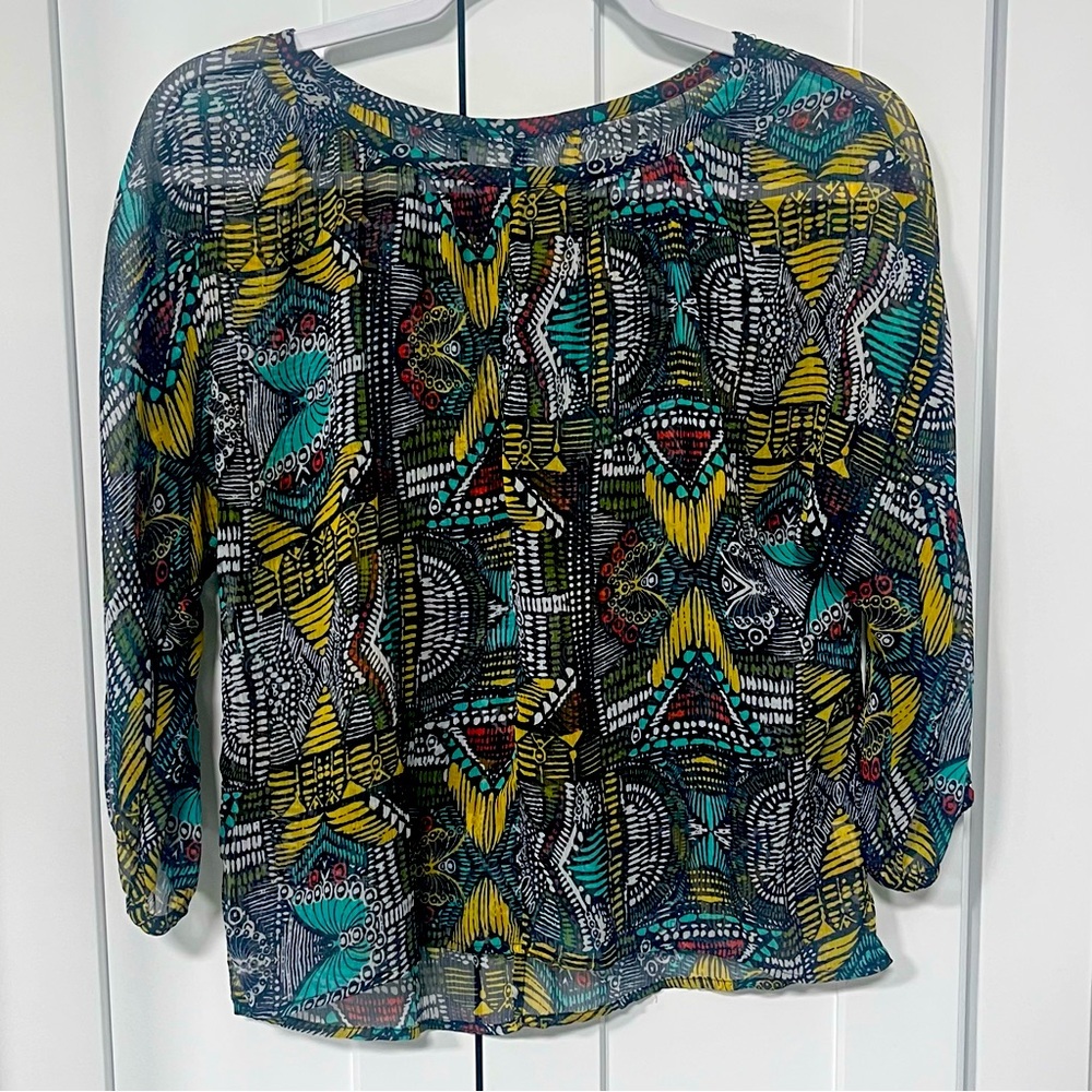 i Jeans by Buffalo Women's Multicolor Sheer Blouse Top Size 14